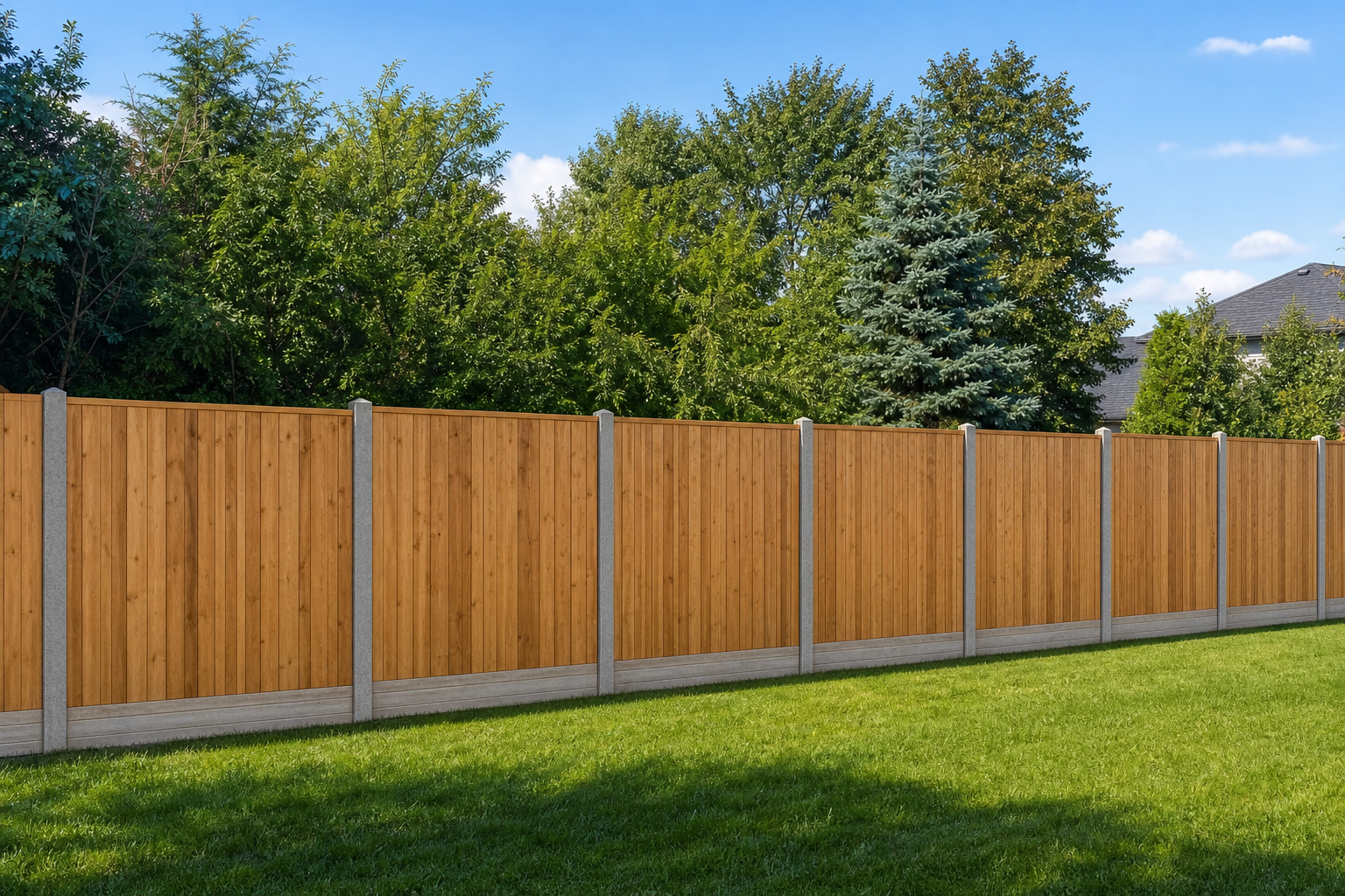 Wood privacy fence installed along a residential backyard